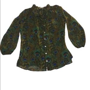 Show Me Your MuMu Peacock Printed Long Sleeve Blouse Women’s Size S
